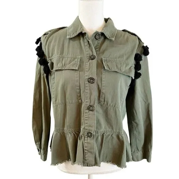 ZARA Womens Embroidered Pom Pom Jacket Size XS Military Tassel Boho Festival - Picture 2 of 8